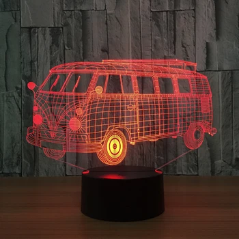 3d Vizuálne Ilúzie, Camping Bus LED Žiarovka Transparentné Nočné Svetlo Led Lampa 7 Farby Dotyk Tabuľka Izba Lampa Domova