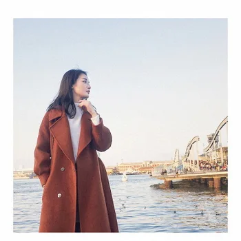 2020 Nové Vlnené Ružový Kabát Japonský Štýl Hepburn Štýl Pribrala Žien Mori Strednej Dĺžky Vlnené Kabát pre Ženy