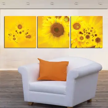 Nový 3 Kus Moderné Nástenné Olejové Maľby Abstraktné Veľké žlté slnečnice Wall Art Obraz Maľovať na Plátno, Vytlačí pre domáce zariadených izbách