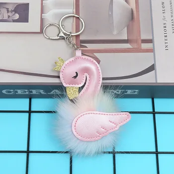 Roztomilý Swan Plyšové Keychains Tvorivé Swan Prívesok Dámy Taška Prívesok Imitácia Králik Vlasy Loptu Auto Ozdoby Kožušiny Krúžok Na Kľúče