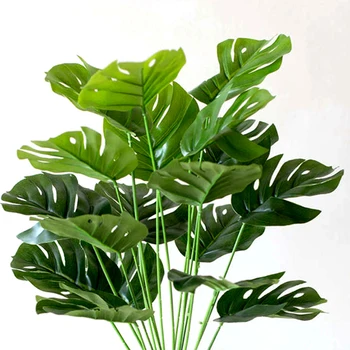 1 Kyticu Umelých Plastických Monstera Leaf Zelená Rastlina Domov Hotel Cafe Dekor Falošné Rastlín pre Domáce Dekorácie