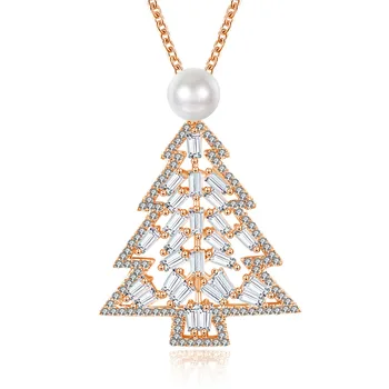 Nový Vianočný Strom Prívesok Náhrdelníky Vložkou Zirkón & Pearl 2 Farby Náhrdelník Vianočné Šperky Ženy Móda Vianočné Darčeky Vysokej Kvality