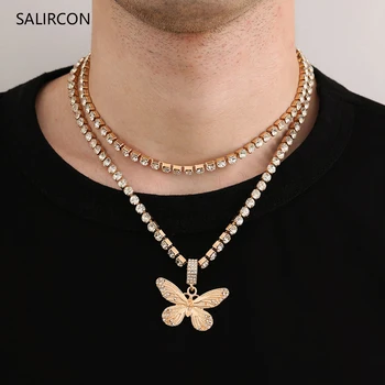 Salircon Lesklé Drahokamu Prívesok Motýľ Vrstvený Náhrdelník Zvierat Dizajn Zlatá Farba Tenis Choker Náhrdelník Pre Ženy Šperky