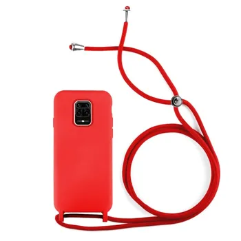 Xiao Mi 10 lite mäkké silikónové puzdro + červený kábel-Gél Tpu visieť lano