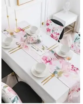 Akvarel ružové kvety vzor stôl runner bavlnená posteľná bielizeň obrus kryt stola dekor Svadobné Party Dovolenku prestieranie