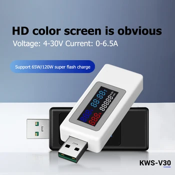 KWS-V30 6 v 1, USB Tester IPS Displej DC Digital Napätie Napájania Načasovanie Kapacita Meter Detektor Adaptér