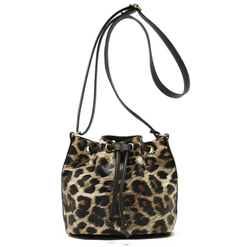 Značkové dámske módne klasické leopard tlač šnúrkou vedro vrece ženské rameno messenger taška pre dievčatá