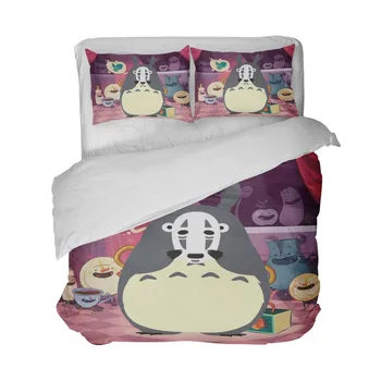 2/3 Kusov Grimasa Totoro posteľná bielizeň Nastaviť 3D Tlač Japonsko Kreslené Anime Perinu Domov Posteľ Deka Kryt Čaj Nastaviť Posteľ Kryt Nastaviť