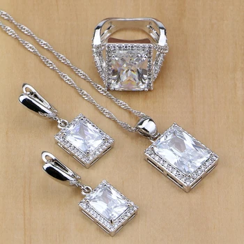 Nadsázka 925 Sterling Silver Šperky Biela CZ Šperky Sady Pre Ženy Strany Náušnice/Prívesok/Náhrdelník/Krúžky