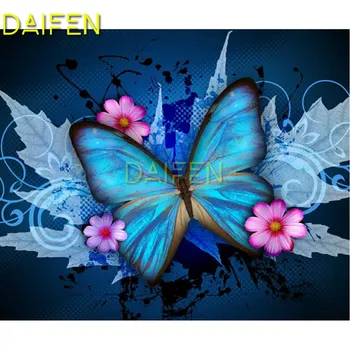 Plné Námestie Diamond výšivky blue butterfly Slivkové kvety Plné Kolo Diamond mozaiky 5D DIY Diamond maľovanie Cross stitch