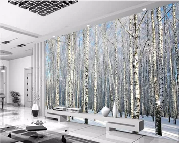 Vlastné nástenné foto 3d tapeta Birches snehu scenérie domova maľovanie 3d nástenné maľby, tapety pre obývacia izba steny 3 d