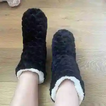 1 Pár Hrubé Ponožky Teplé Papuče Ultra-Plyšové Anti-Slip Dlhý Krytý Vysoké Topánky Poschodí Zimné Poschodí J1B7