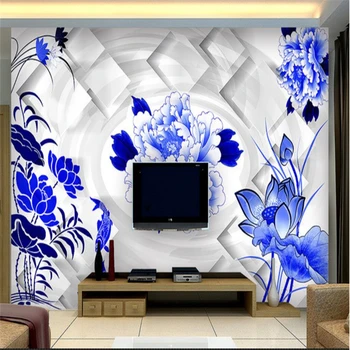 Beibehang Veľké tapety maľby foto vlastné akejkoľvek veľkosti módne modré a biele porcelánové 3D obývacia izba TV pozadie tapetu