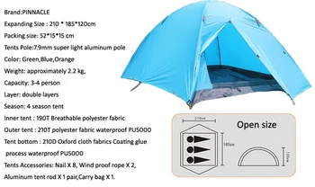 Profesionálne Dvojité vrstva 3-4 Hliníková tyč outdoor camping, turistika ultralight PU5000 nepremokavé silný dážď stan