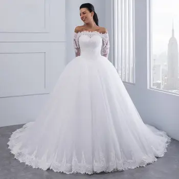 Veľkoobchod lacné ceny svadobné šaty dlhé rukávy čipky appliques ženy, svadobné šaty