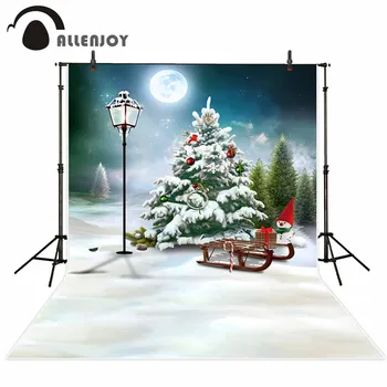 Allenjoy fotografické pozadie Snehu v zime Vianočný stromček darček cartoon full moon Fotografické pozadie na štúdium Foto