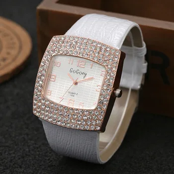 Gogoey Hodinky Módne Kože Náramkové hodinky Luxusné Crystal Hodinky Ženy Dámske Hodinky Kožený pás Quartz Hodinky horloges vrouwen