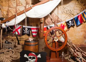 Pirátska loď, na Palube Navigáciu Fotografie Prostredí Adventure Mapu Baby Sprcha Narodeninovej Party Pozadie Poschodí Foto Backgrou