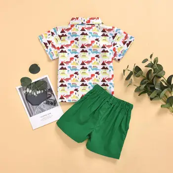 Letné Baby Chlapci Krátky Rukáv Cartoon Zvierat Vzor T-shirt Topy+Farbou Šortky Nastaviť Oblečenie