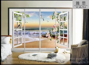 Seascape kvetinový okno, 3d foto tapety x izba, obývacia izba abstraktných de parede nástenná maľba na stenu papier rozprávky pozadí homedecoration