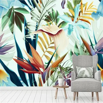 Milofi vlastné 3D fotografie tapety nástenná maľba ručne maľované tropickom dažďovom pralese kokosového stromu listy spálne, TV joj stenu