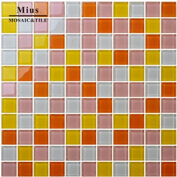 Ružová žltá mix krištáľové sklenené mozaikové dlaždice vzor