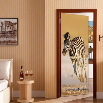 77x200cm Tvorivé Zvierat zebra Dvere Nálepky Maľby, Tapety Plagát na Stenu-Nálepky, Spálne, Obývacia Izba Domáce Dekorácie