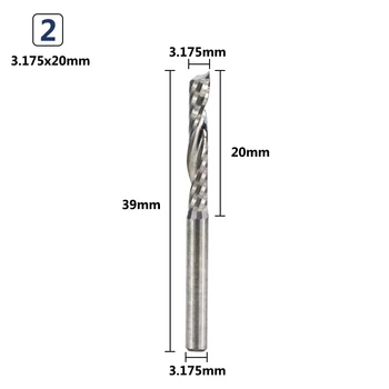 10Pcs 3.175 mm Ramienka CNC Konci Mlyny Rezná Dĺžka 20mm Jeden Flauta Špirála Router Bitov Samostatné Flauta Frézovanie Fréza