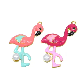 2 ks Trendy Zliatiny Flamingo Veverička Smalt zobrazili kľúčové tlačidlá Krásne DIY Prívesok, Ručne vyrábané Šperky Pre Náramok Náhrdelník